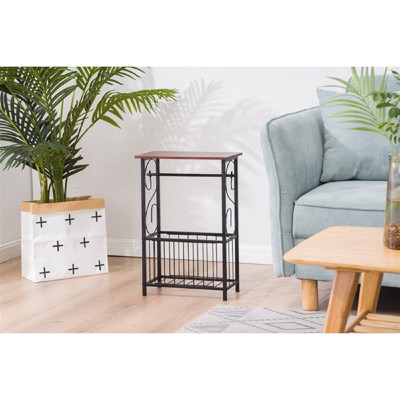 FONTOI Wood End Table with Removable Rung, Bathroom Table with One Accessories Package, Brown, 14.6"*8"*21.3"