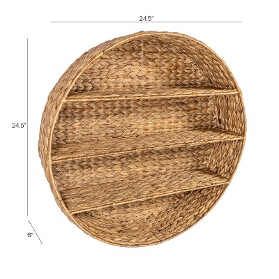 Natural Handwoven Hyacinth Circular Floating Wall Rack