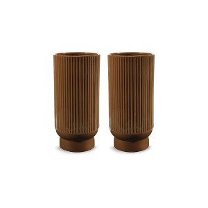 Signature Design by Ashley Avalyah Burnt Umber Ceramic Decorative Vase Set of 2 - Tall 14.88" Indoor/Outdoor Planter, Casual Earthy Home Decor - 1 of 4
