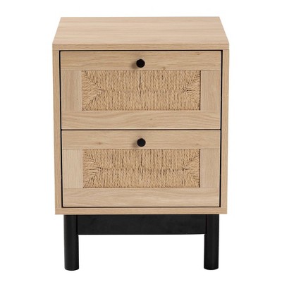 Light Brown and Black Wood End Table with Storage