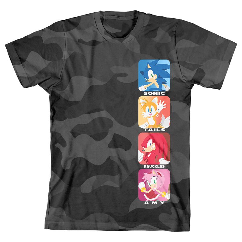 Sonic the Hedgehog Video Game Character Black Camo Youth Boys Shirt, 1 of 2