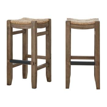 Set of 2 30" Davenport Wood Barstools with Rush Seats Light Amber - Alaterre Furniture