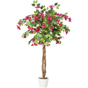 Artificial Bougainvillea Tree, Tall Potted Fake Bougainvillea Trees, Faux Tree with Lifelike Wood Trunk and Pink Flowers for Indoor Outdoor Decor - 1 of 4