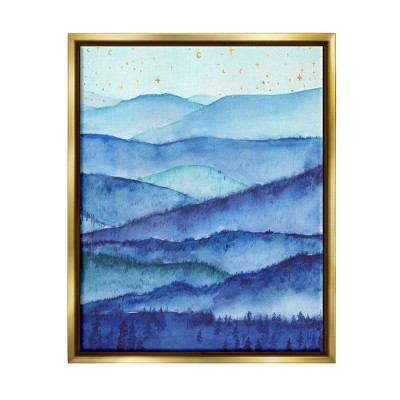 Stupell Industries Blue Mountains Trees Scenery Shining Stars Sky Floater Canvas Wall Art