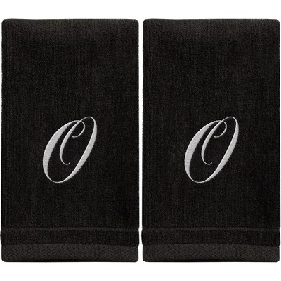 Creative Scents Black Fingertip Monogrammed Towels White Embroidered