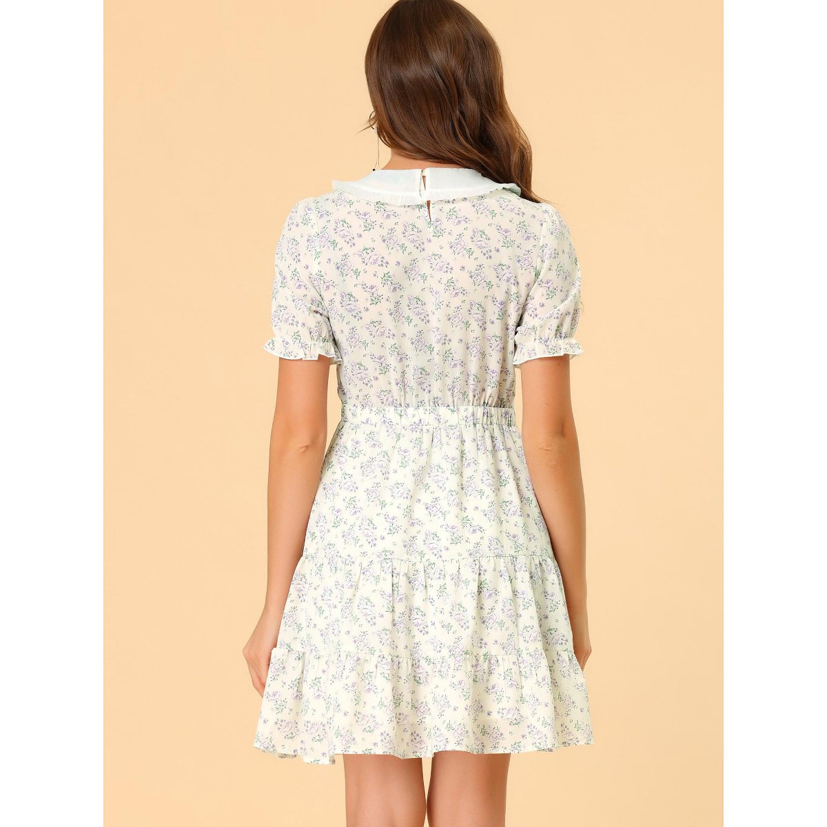 Женские платья INSPIRE CHIC Women's Fit and Flare Peter Pan Collar Floral Dress White Small — фото 3