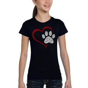 LA Pop Art Paw Heart - Girl's Word Art T-Shirt - 1 of 4