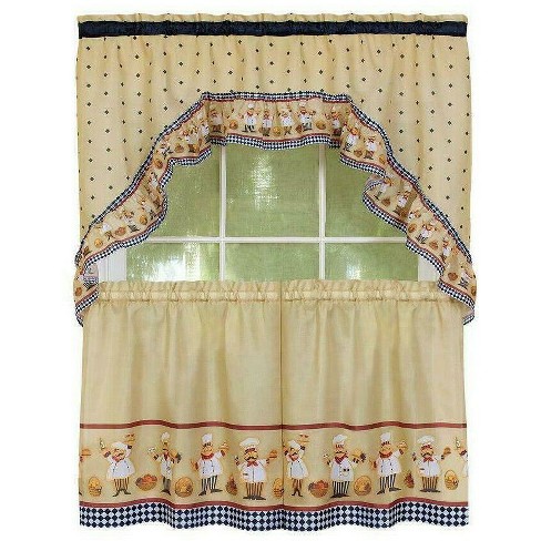 GoodGram Happy Chef Rod Pocket Kitchen Curtain Tier & Swag Valance Set - image 1 of 3