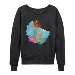 Women's - Disney - Ariel Lightweight French Terry Wide Neck Long Sleeve Shirt - 1 of 4