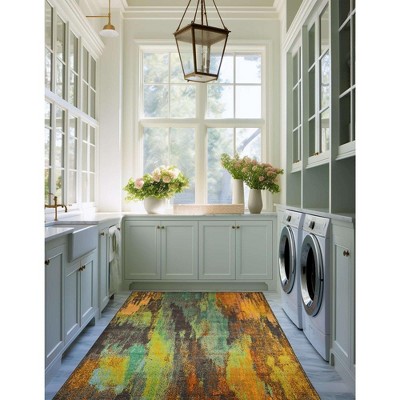 Colorful Abstract Synthetic Rectangular Indoor Area Rug