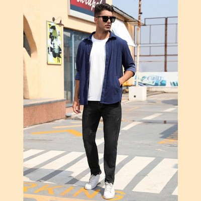 Men's Corduroy Shirts Button Down Casual Long Sleeve Jacket Blouse with Slip Pocket