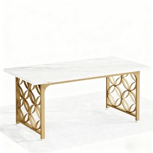 Gulches Modern Elegance Series Contemporary White Faux Marble 1in 48 in Gold Metal Trestle Base Dining Table Seats 4-6 - 1 of 4