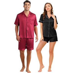 INSPIRE CHIC Couples Pajamas Sets Short Sleeve Loungewear 2 Pack Satin Sleepwear - 1 of 4
