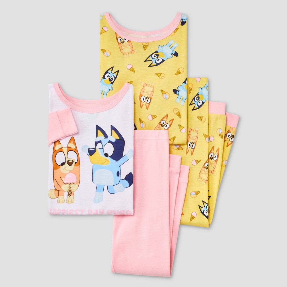 size 2T Toddler Girls' 4pc Bluey Snug Fit Pajama Set - Pink