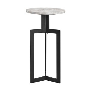 Black Metal Sculptural Pedestal & Faux Stone Tabletop Accent End Table - 1 of 4