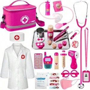 Doctor Kit , 34 Pcs Doctor Set with Real Stethoscope Storage Bag,Fun Role Playing Game - 1 of 3