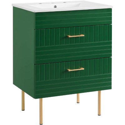 Modway Daybreak Bathroom Vanity, 24" with White Sink, Green