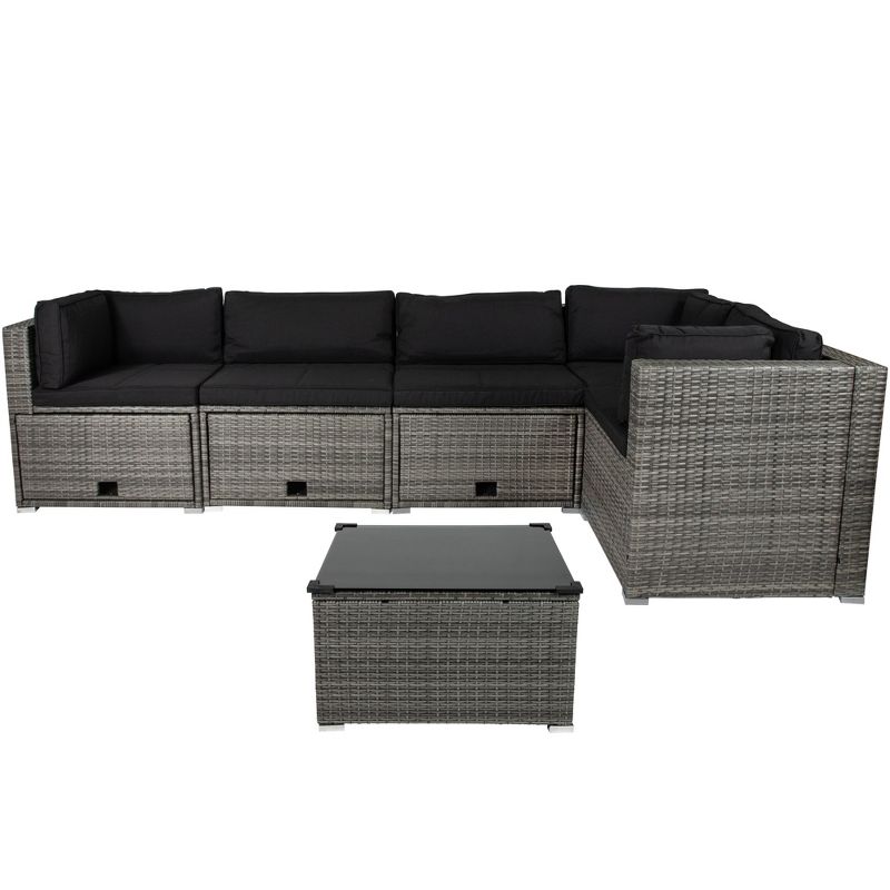 Northlight Taupe Outdoor Wicker Lounge Sectional Set with Coffee Table and Glass Top, 1 of 8