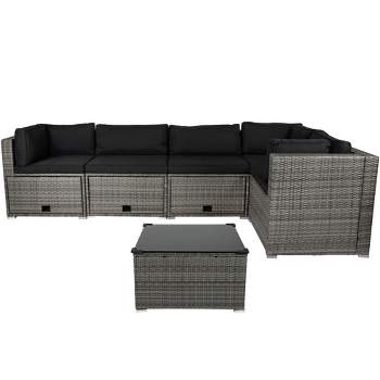 Northlight Taupe Outdoor Wicker Lounge Sectional Set with Coffee Table and Glass Top