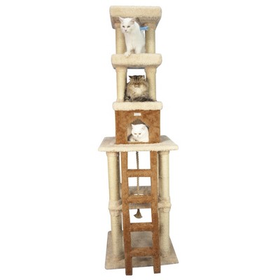83-Inch Beige and Brown Faux Fur Cat Tree Tower