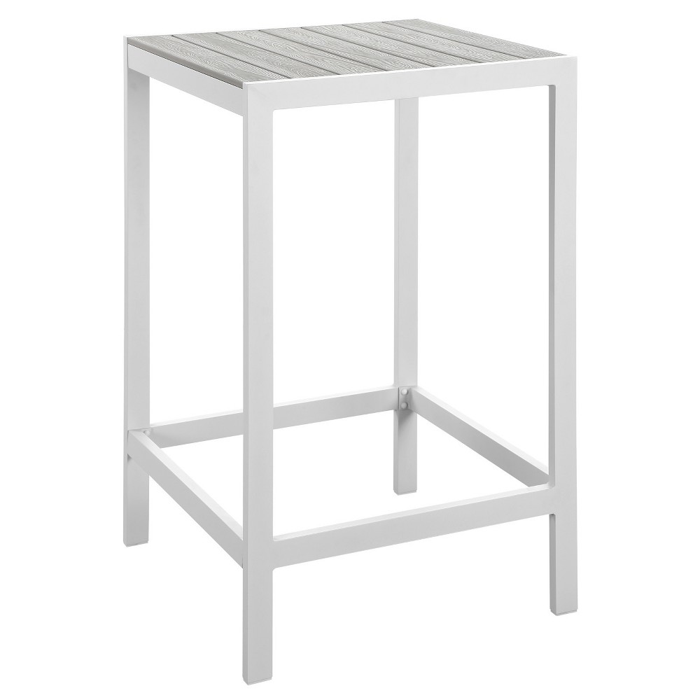 Maine Square Outdoor Patio Bar Table White Light Gray Modway