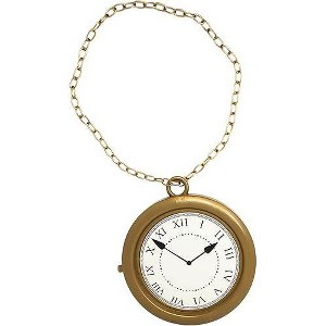 4E's Novelty Jumbo Clock Necklace - 8'' Large  Gold Clock for White Rabbit Alice in Wonderland Costume Prop,  Tea Party & Rapper Dress Up - 1 of 4