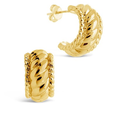 SHINE by Sterling Forever Kalina Quilted Huggie Hoop Earrings Set of 2