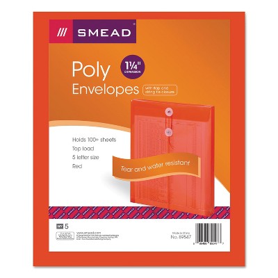 Smead Poly String & Button Envelope 9 3/4 x 11 5/8 x 1 1/4 Red 5/Pack 89547