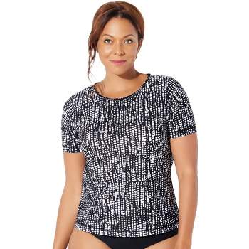 Swimsuits For All Women's Plus Size Chlorine Resistant Swim Tee, 8 - Black  Abstract Stripe : Target