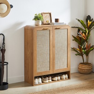 6-Tier Rattan Shoe Cabinet with Adjustable Shelves, 31.5" Modern Wooden Entryway Organizer for 24 Pairs-3irtyhousy - 1 of 4