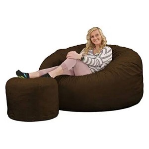 Ultimate Sack 5ft Bean Bag Chair and Footstool, Oversized Comfortable Indoor Floor Lounger, Giant Foam-Filled Furniture for Relaxing, Brown Suede - 1 of 4