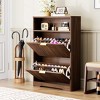 AENKYO Tall Shoe Cabinet with 3 Flip-Door Drawers - Modern Shoe Storage Organizer with Adjustable Shelf, Countertop, Walnut Finish - 2 of 4