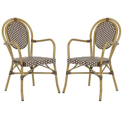 Côte d'Azur Inspired Brown & White Wicker Bistro Arm Chair