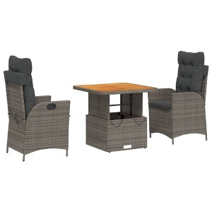 vidaXL 3 Piece Patio Dining Set - Cushioned Gray PE Rattan Outdoor Furniture Table/Chairs with Adjustable Backrest/Tabletop - 1 of 4