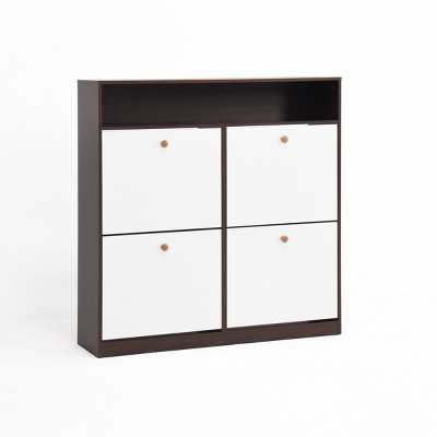GlasFlength Shoe Racks Modern Flip Drawer Storage Cabinet with Safety Features Simple Design for Entryway Space, Brown, 39.37"*9.45"*39.37"