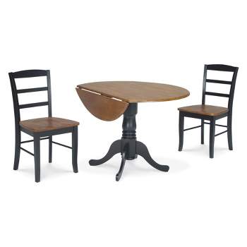 Set of 3 42" Dual  Table with 2 Madrid Chairs Dining Sets Black/Red - International Concepts