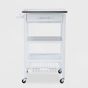 Hennington Kitchen Cart with Stainless Steel Top White - Boraam: Modern Design, Pine Frame, 2 Shelves, 1 Drawer - 1 of 4