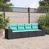 vidaXL 5 Piece Patio Sofa Set with Cushions Black Poly Rattan - Black and Blue Without Table - 2 of 4