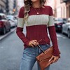 Women's Cozy Textured Sweaters 2025 Fall Fashion Knit Striped Long Sleeve Crew Neck Color Block Tunic Tops - 3 of 4
