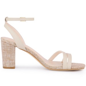 BLISSFUL STEP Women's Square Toe Ankle Strap Chunky Heel Heeled Sandals - 1 of 4