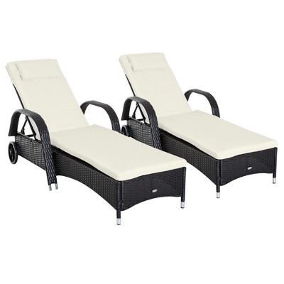 Outsunny Patio Wicker Chaise Lounge, PE Rattan Outdoor Lounge Chair with Cushion, Height Adjustable Backrest & Wheels
