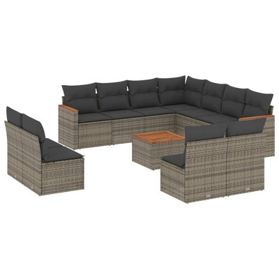 vidaXL 12 Piece Patio Sofa Set with Cushions Gray Poly Rattan - With Table
