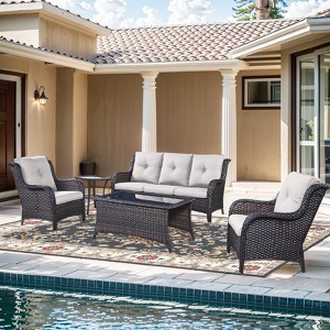 Gymojoy 5 Piece Outdoor Wicker Sofa with Patio Chairs with Coffee Table and Side Table - 1 of 4