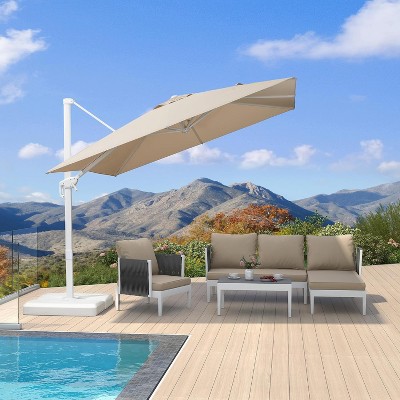 PURPLE LEAF Patio Umbrella White Cantilever Offset Umbrella Square Outdoor Umbrella with 360-degree Rotation for Garden Deck Pool