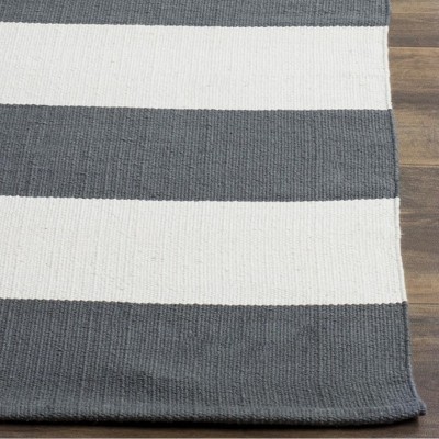 Coastal Breeze Gray and Ivory Stripe 10' x 14' Handwoven Wool-Cotton Rug