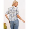 INSPIRE CHIC Women's Mock Neck Floral Button Down Puff Short Sleeve Casual Chiffon Blouses - 3 of 4