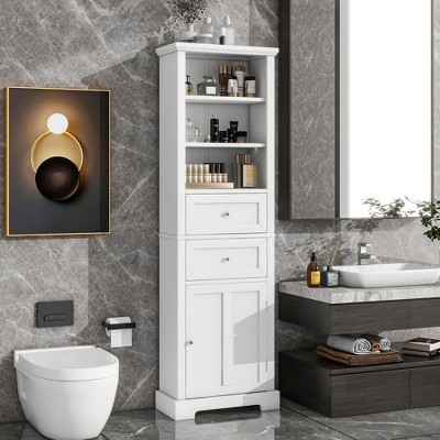 67"h Bathroom Storage Cabinet With One Door And 2 Drawers, Freestanding Storage Cabinet With ...