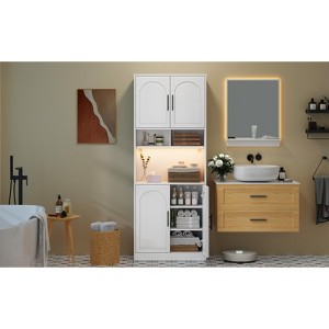 71” Tall Kitchen Pantry Storage Cabinet with Microwave Shelf and LED Light, Storage Cabinet with Door and Shelf, Hutch Cabinet with Storage - 1 of 4