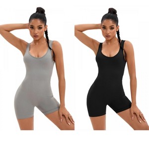 INSPIRE CHIC 2 Pcs Women's U Neck Full Scoop Neck Bodysuit Hollow Back Butt Lifter Body Shapers - 1 of 4
