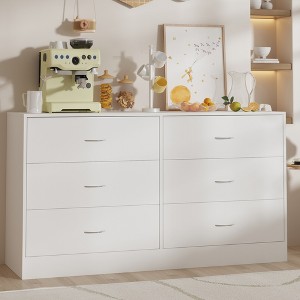 SUGIFT 6 Drawer Dresser, Modern Wood Chest of Drawers for Bedroom, White - 1 of 4